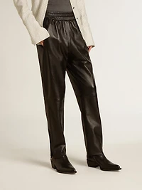 Black joggers nappa leather with zip at the base