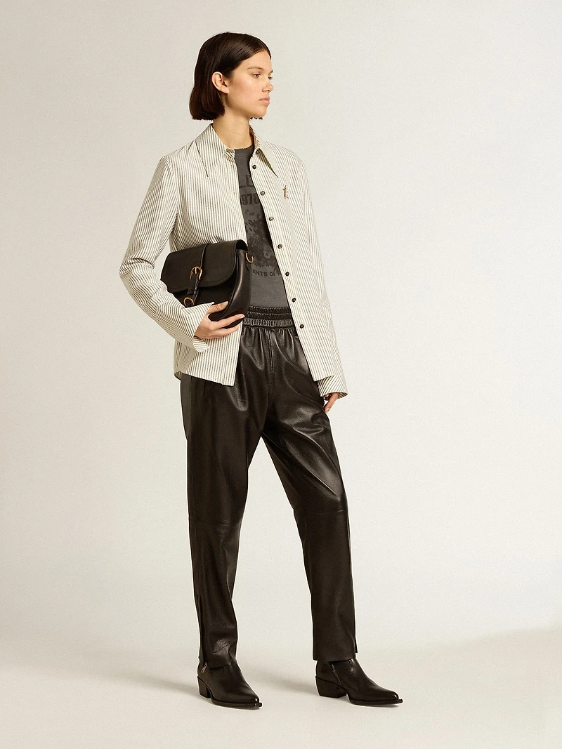 Black joggers nappa leather with zip at the base