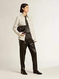 Black joggers nappa leather with zip at the base