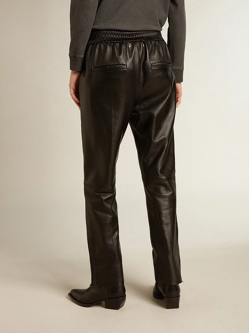 Black joggers nappa leather with zip at the base