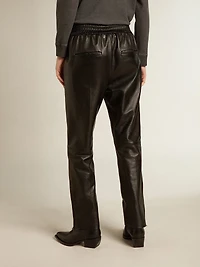 Black joggers nappa leather with zip at the base