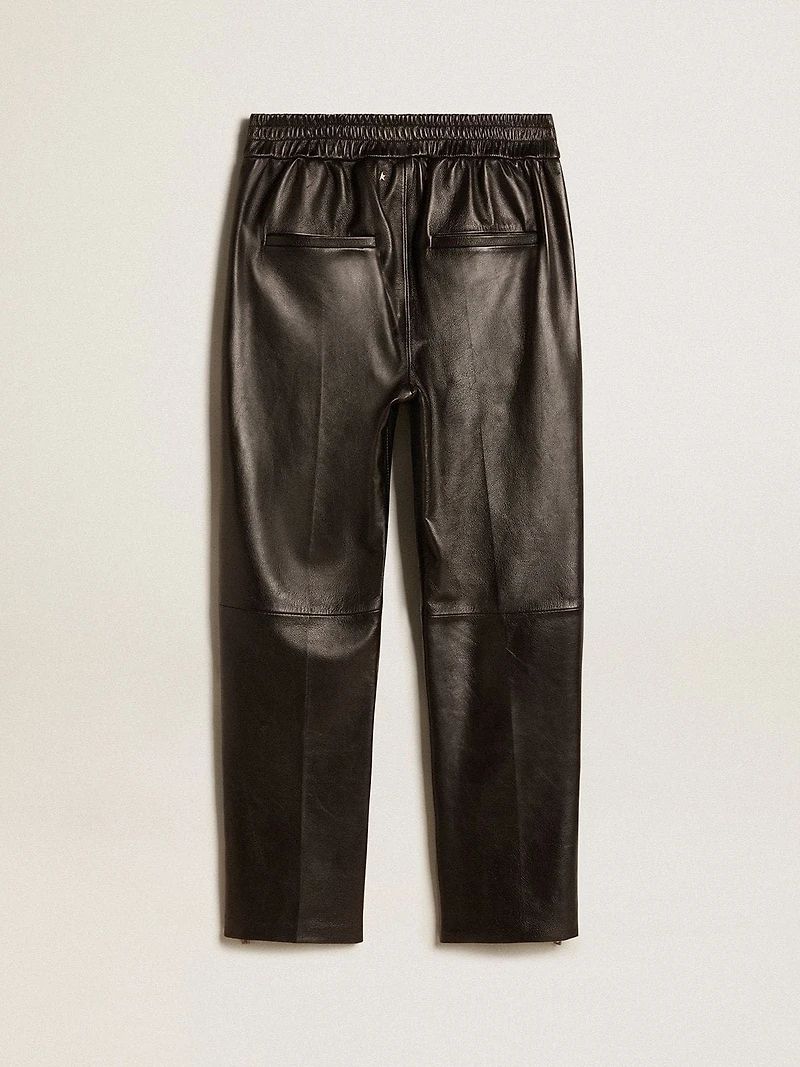 Black joggers nappa leather with zip at the base