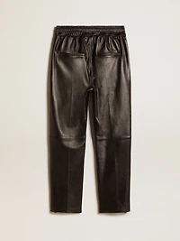 Black joggers nappa leather with zip at the base
