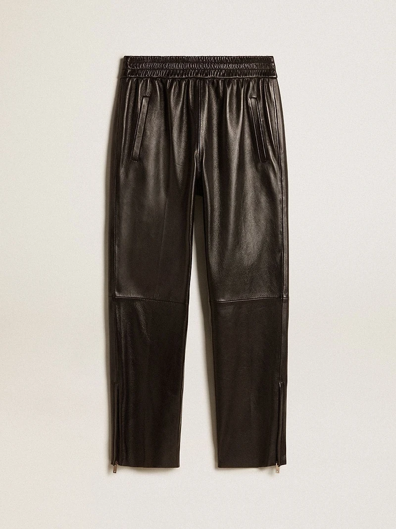 Black joggers nappa leather with zip at the base