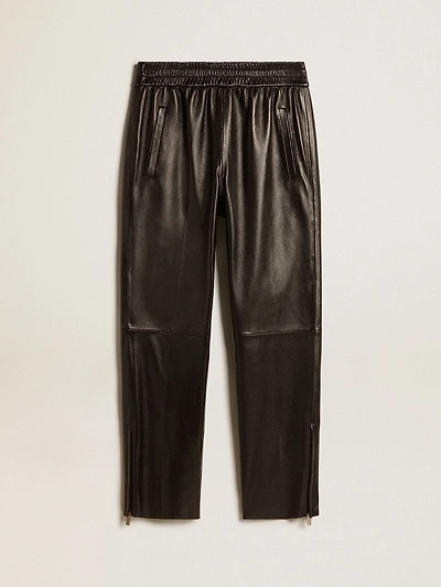 Black joggers nappa leather with zip at the base