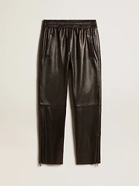 Black joggers nappa leather with zip at the base