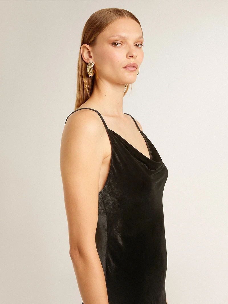 Women's black velvet-effect slip dress