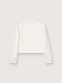 Women’s boxy jacket bouclé cotton with all-over beads