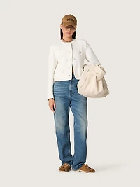 Women’s boxy jacket bouclé cotton with all-over beads