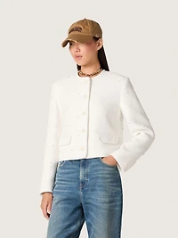 Women’s boxy jacket bouclé cotton with all-over beads