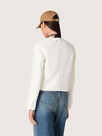 Women’s boxy jacket bouclé cotton with all-over beads