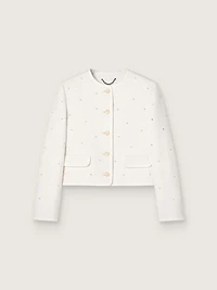 Women’s boxy jacket bouclé cotton with all-over beads