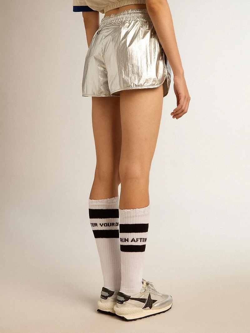 Women’s running shorts silver fabric