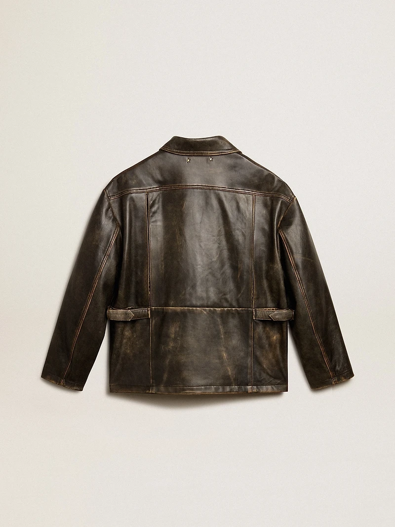 Women's aged brown nappa leather jacket