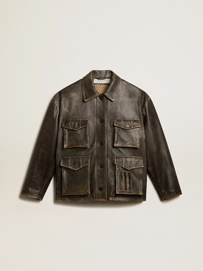 Women's aged brown nappa leather jacket