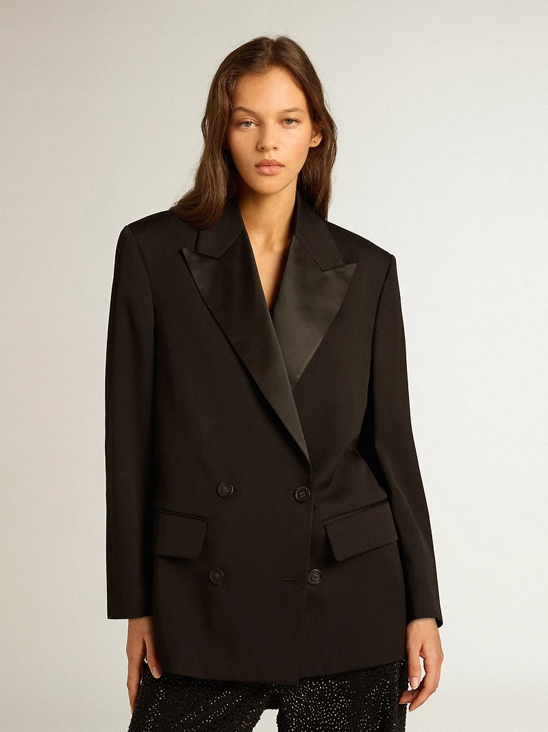 Women’s tuxedo jacket black wool gabardine