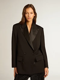 Women’s tuxedo jacket black wool gabardine