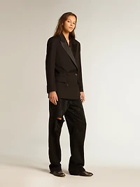 Women’s tuxedo jacket black wool gabardine