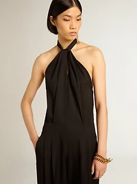 Black wool gabardine jumpsuit