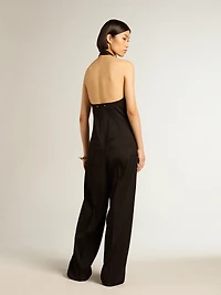 Black wool gabardine jumpsuit
