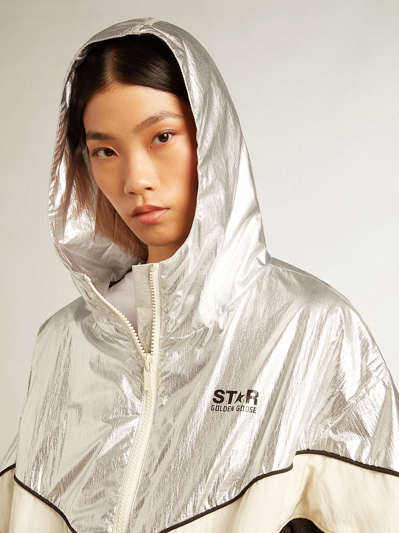 Women's windcheater silver and black technical fabric