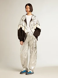 Women's windcheater silver and black technical fabric