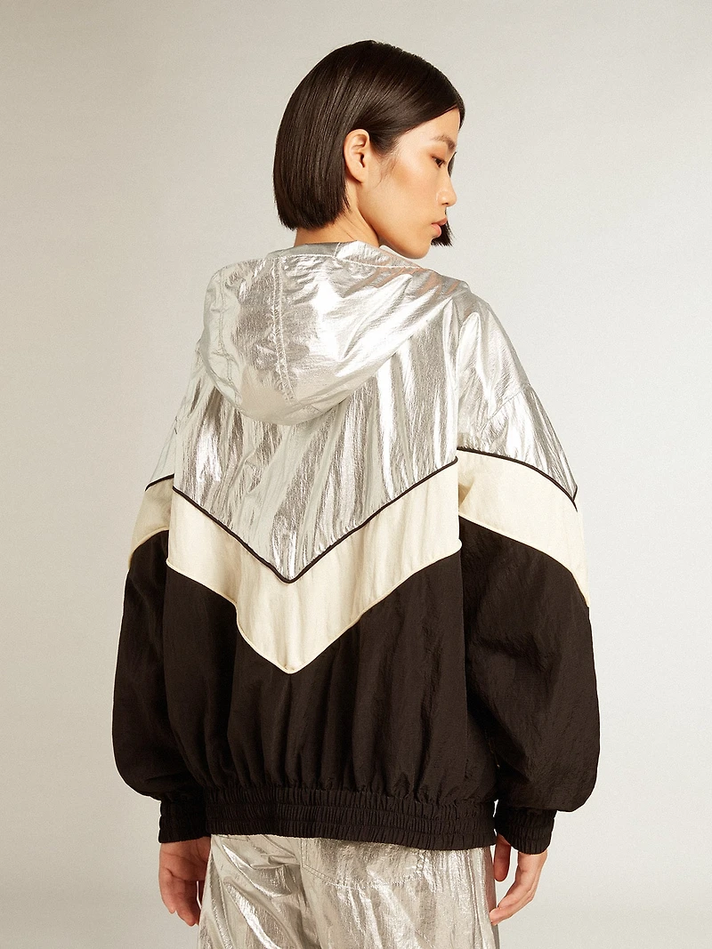 Women's windcheater silver and black technical fabric