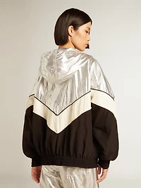 Women's windcheater silver and black technical fabric
