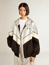 Women's windcheater silver and black technical fabric