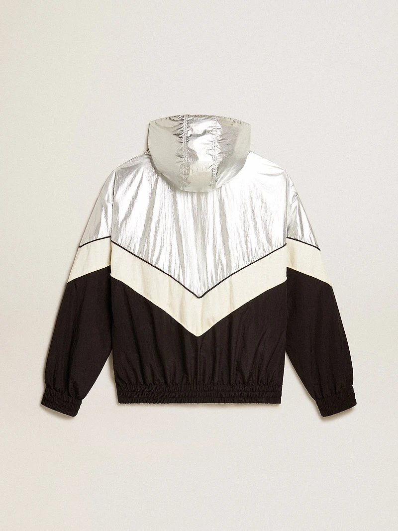 Women's windcheater silver and black technical fabric