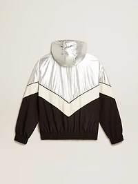 Women's windcheater silver and black technical fabric