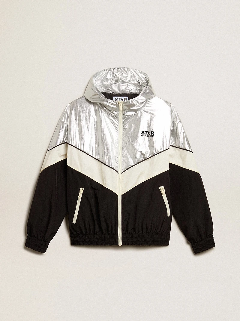 Women's windcheater silver and black technical fabric