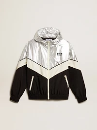Women's windcheater silver and black technical fabric