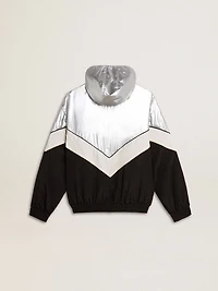Silver, white and black zippered windproof jacket