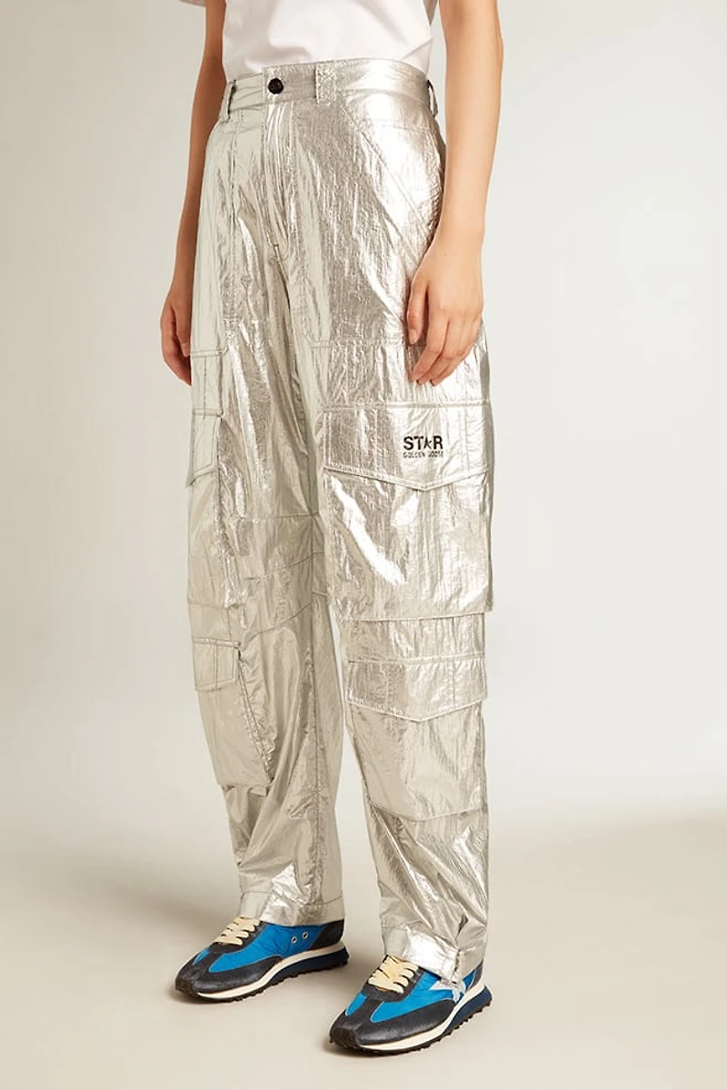 Cargo pants silver technical fabric