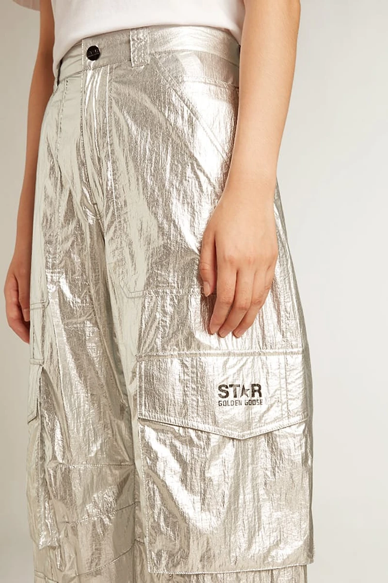 Cargo pants silver technical fabric