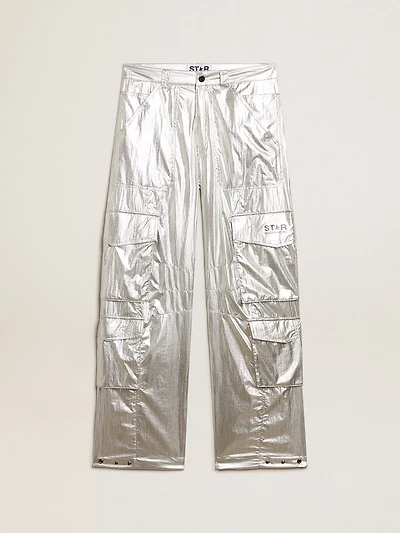 Cargo pants silver technical fabric