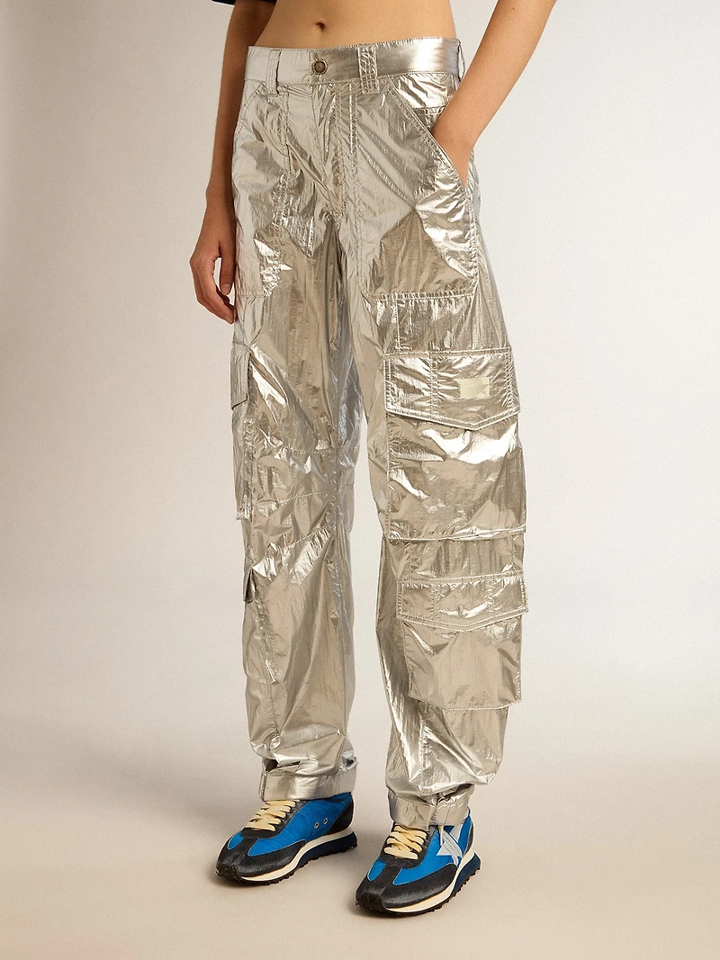 Women’s cargo pants silver technical fabric