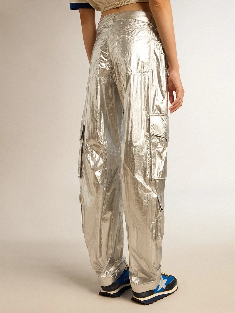 Women’s cargo pants silver technical fabric