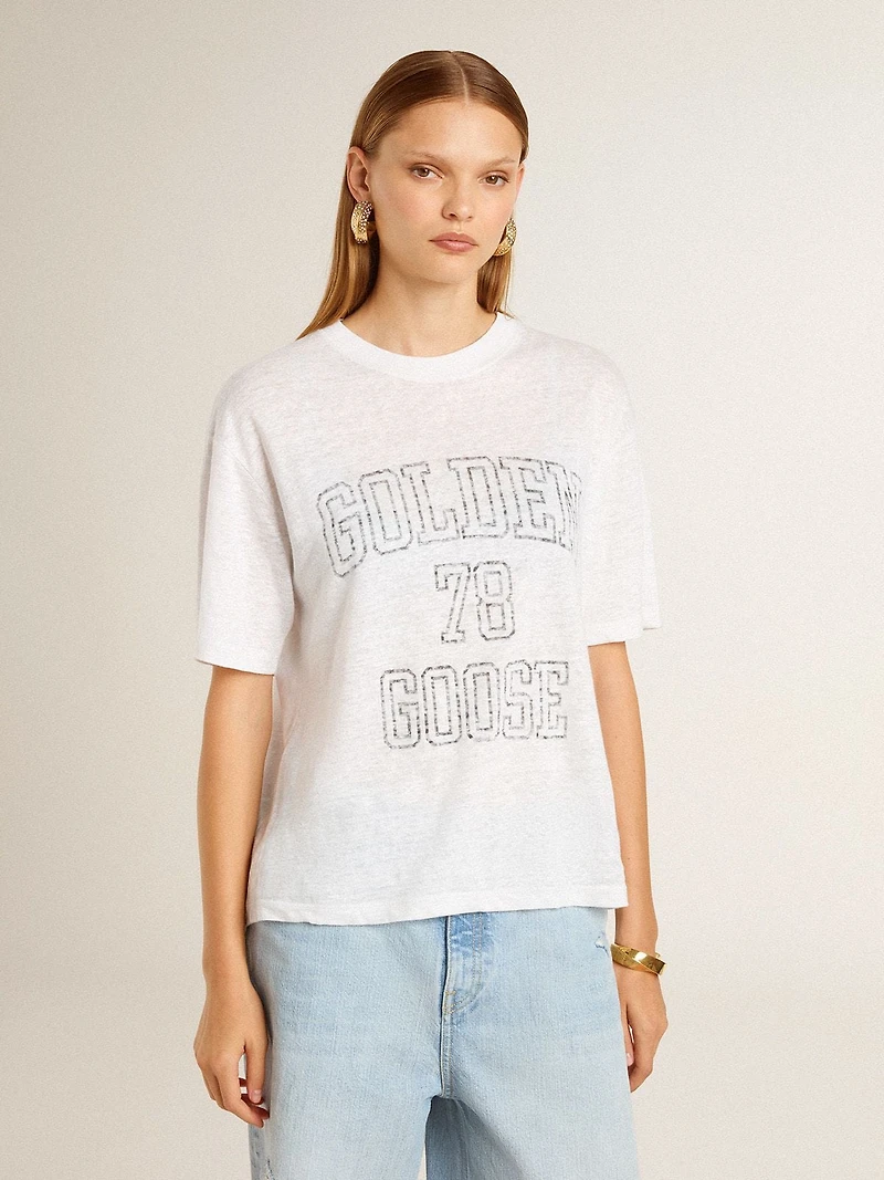 Women's lightweight white linen T-shirt with print