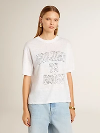 Women's lightweight white linen T-shirt with print