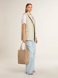 Women's lightweight white linen T-shirt with print