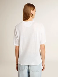 Women's lightweight white linen T-shirt with print