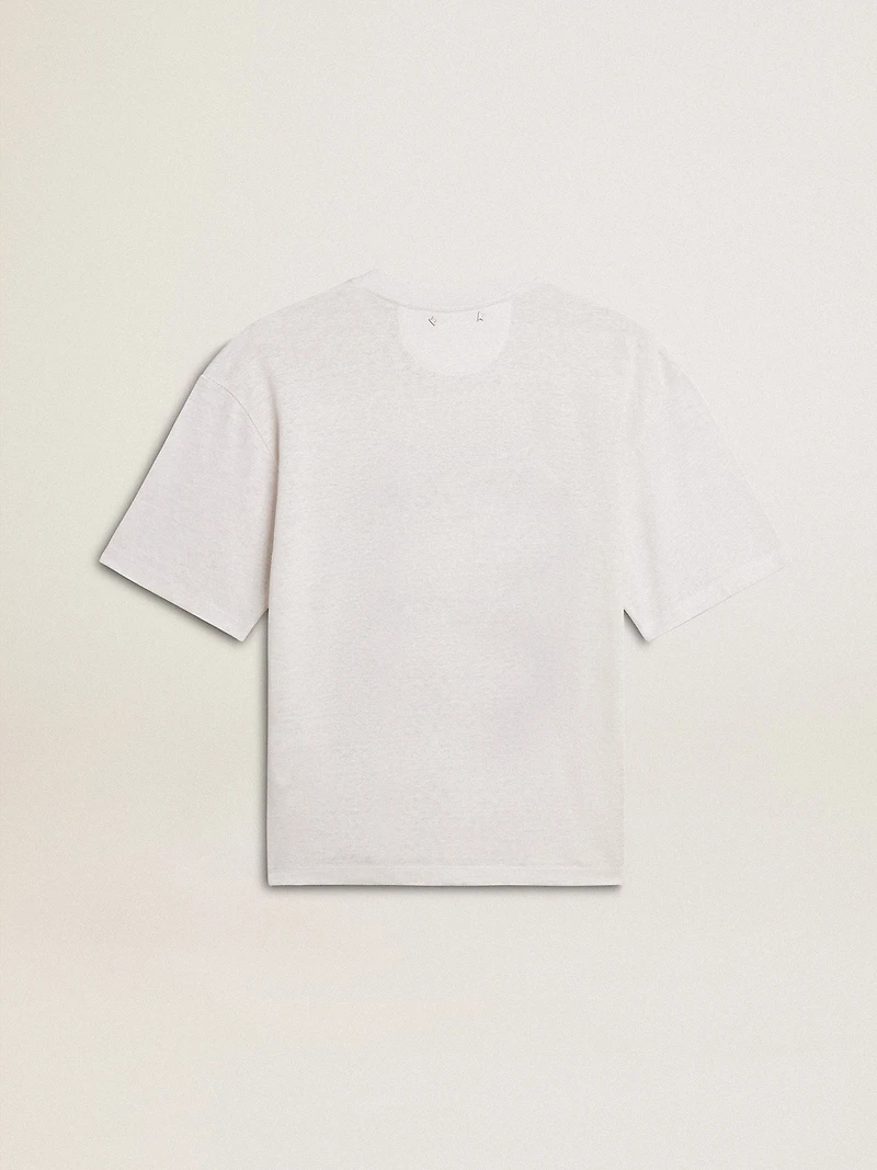 Women's lightweight white linen T-shirt with print