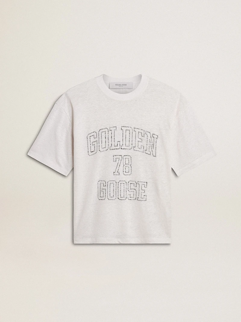 Women's lightweight white linen T-shirt with print