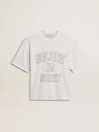 Women's lightweight white linen T-shirt with print