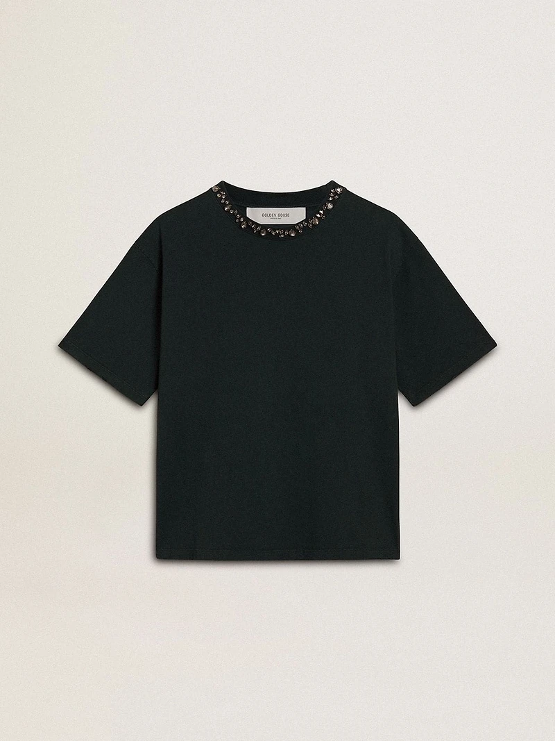 Women's black T-shirt with crystals