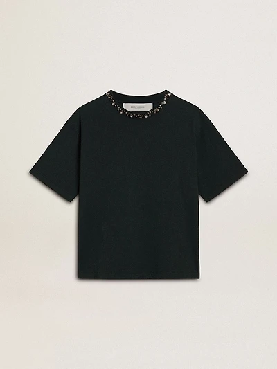 Women's black T-shirt with crystals