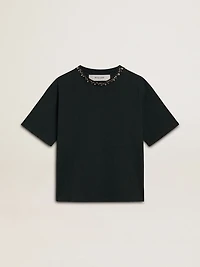 Women's black T-shirt with crystals