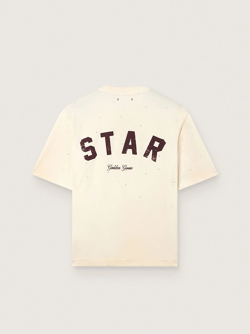 Star unisex T-shirt white cotton with all-over gradient crystals and print on the back